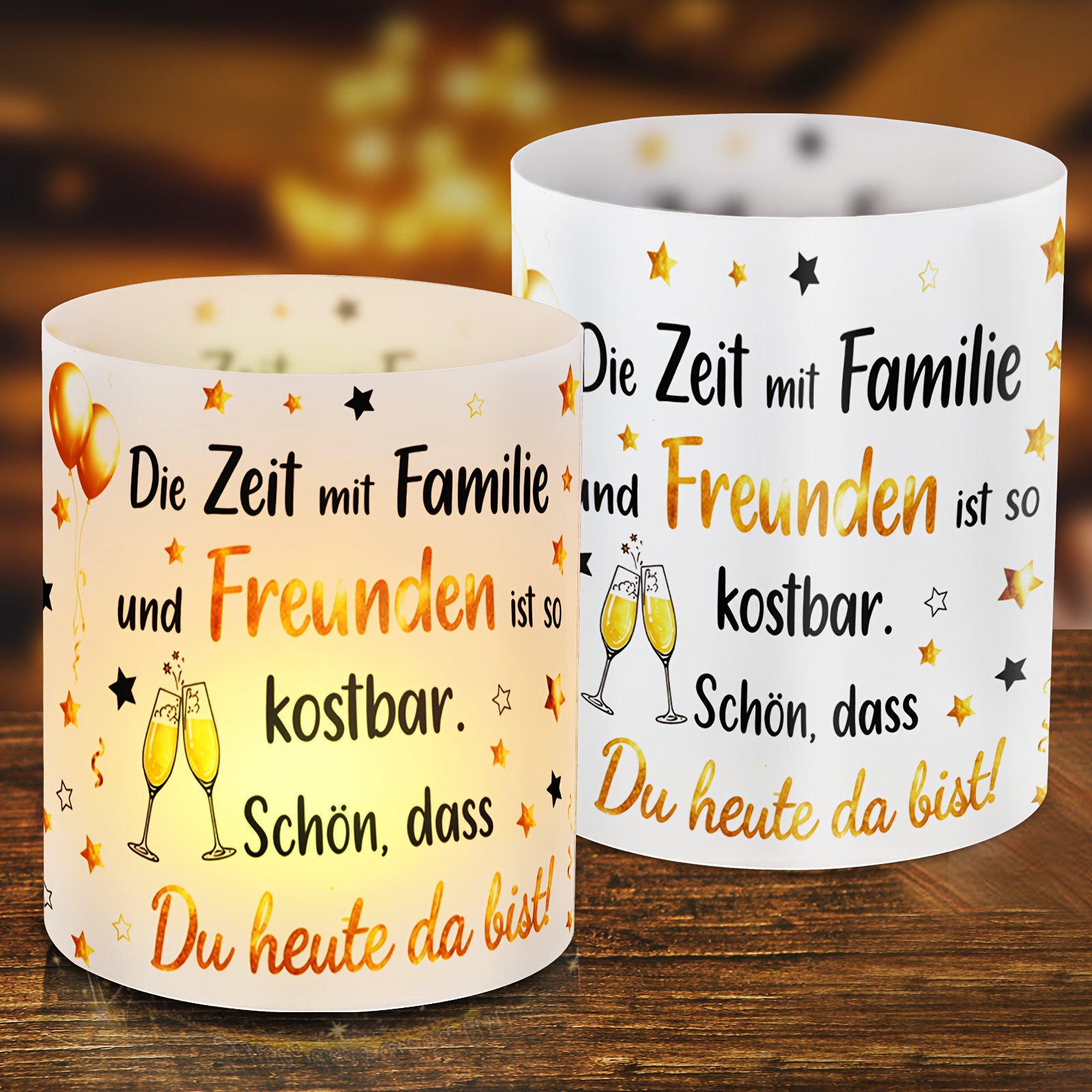 Image of 8pcs Party-themed Lampshades Printed With German Slogans, Decorated With , Star And Balloon Patterns, Versatile Tabletop Decorations Suitable For Birthday Parties, Home Parties, Anniversaries And