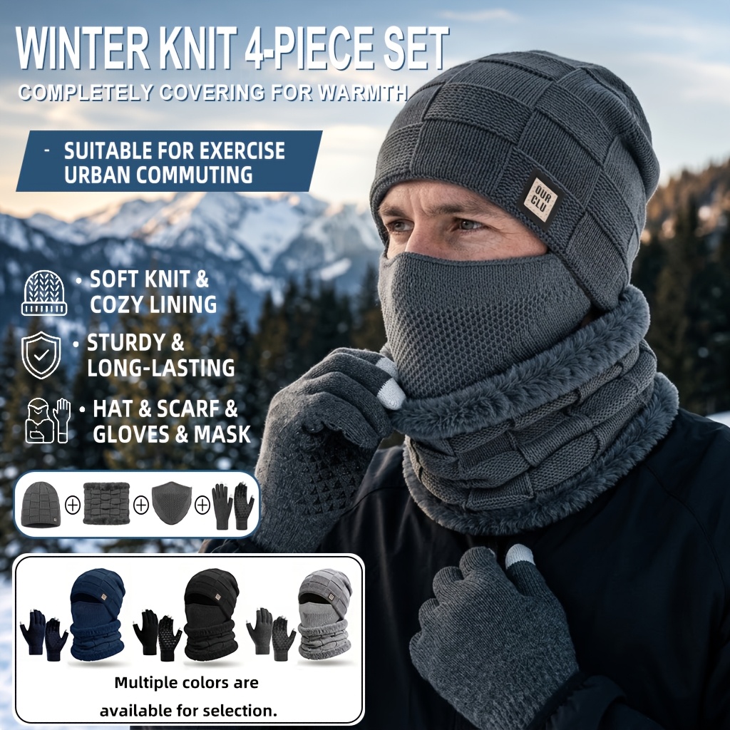 Winter Plush Lined Ear-Covering Hat Set Unisex