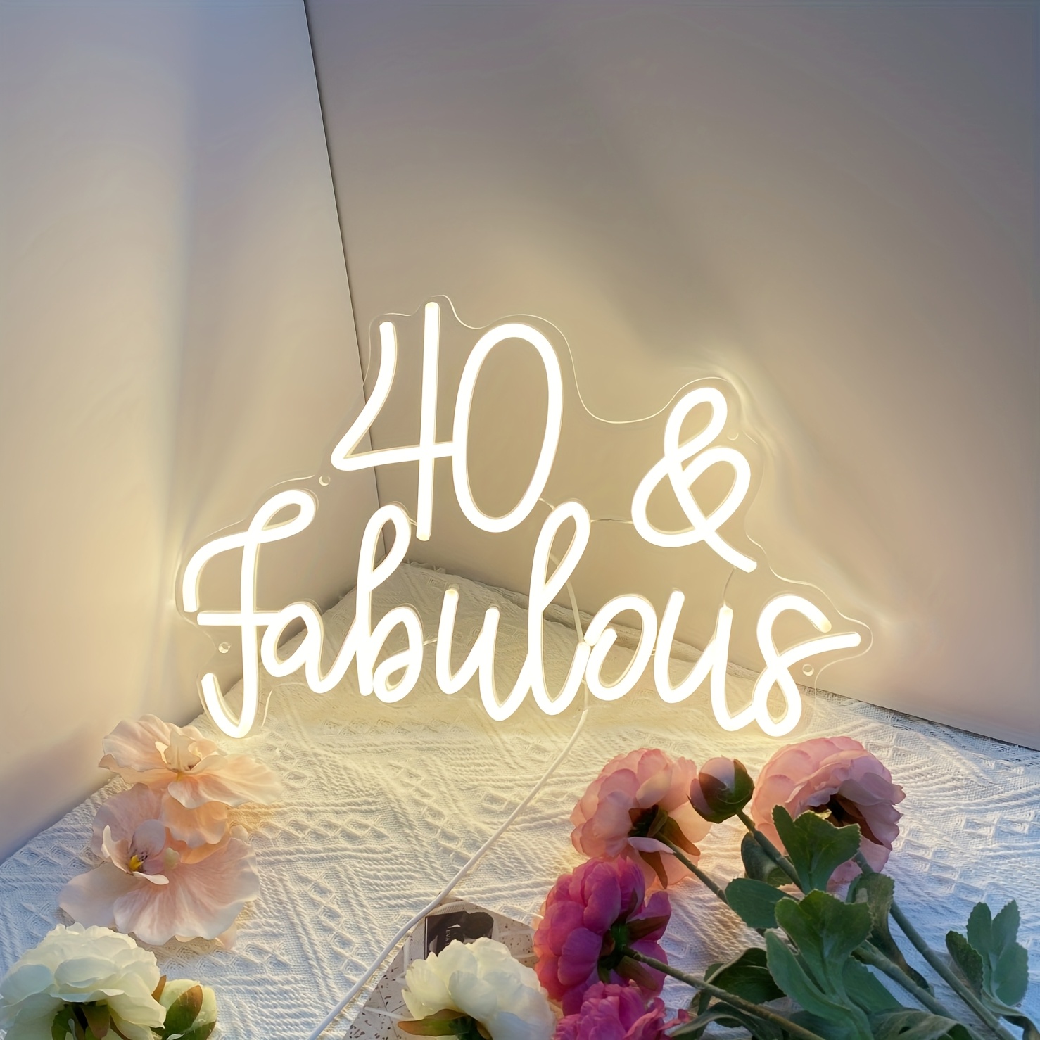 Image of Gozye 40&fabulous Neon Sign, Led Neon Light For Celebrating A 40th Birthday, Adjustable Brightness Bedroom Decoration For Men And Women, Perfect For A 40th Birthday Celebration