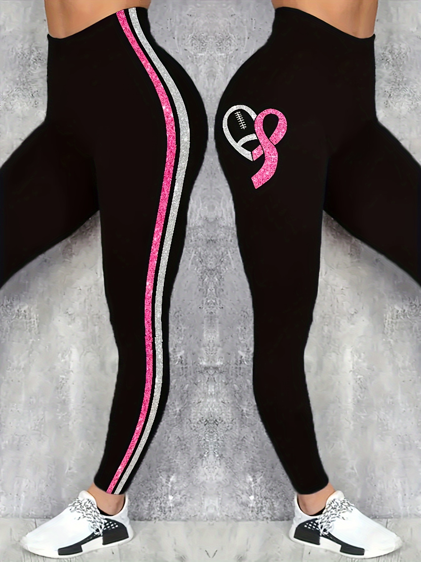 plus size polyester spandex leggings glitter football stripe Temu