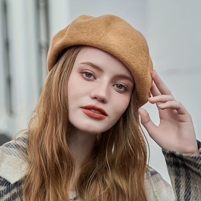 1pc womens plain color beret hat french vintage felt cap Temu