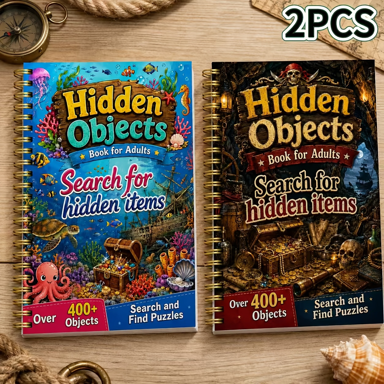 TEMU 2pcs Coloring And Treasure Hunt Book 2-in-1 A5 Spiral Bound For Adults And Seniors Brain Training Stress Relief Gift