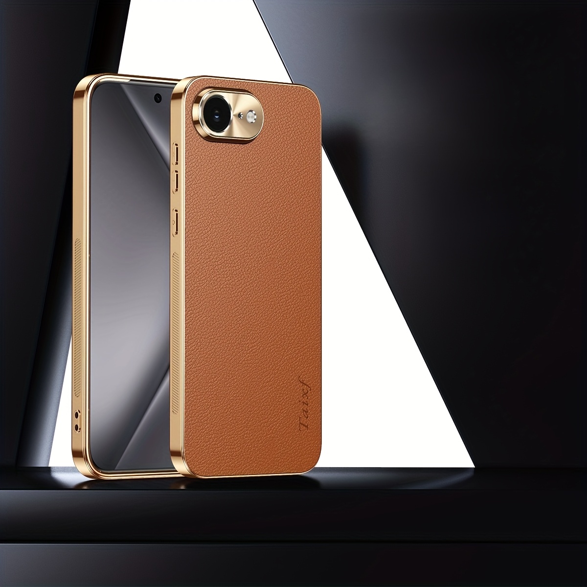 TEMU Phone Case: Suitable For Iphone 16e New Lychee Pattern Gorgeous Appearance Electroplated Frame Anti-slip And Fingerprint Phone Case Protective