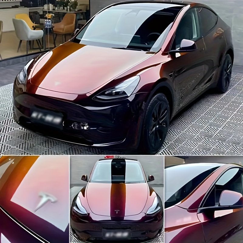 

Black And Red Chameleon Car Vinyl Wrap - 19.68 Inches X 39.37 Inches, Pet Film For Automobile And Motorcycle, Self-adhesive, Heat-resistant, Bubble-free