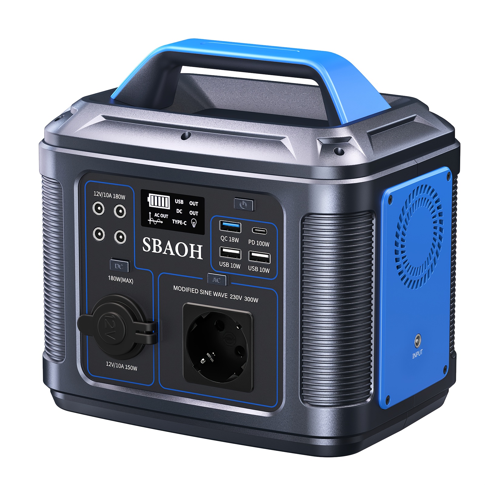 TEMU SBAOH 296WH Station d'Énergie Portable, Équipement et Accessoires de Camping | Kit d' | Chargeur Rapide Multi-Prises Haute | Adaptateur USB