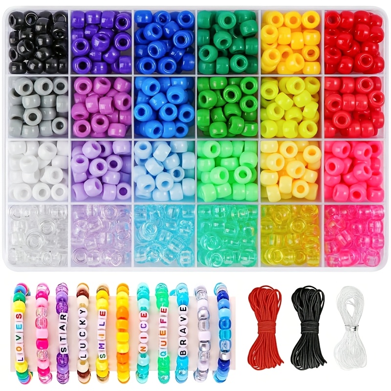 TEMU Kit de perles Pony 150/600pcs, 24 couleurs de perles en plastique pour la fabrication de bijoux, bracelets, , fabrication de bijoux artisanaux,
