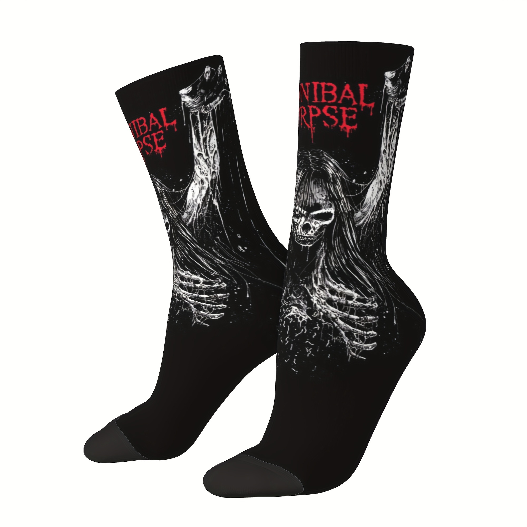 

1 Pair Of Men's Printed Rock Novelty Crew Socks, Soft Breathable Comfy Casual Socks For All Seasons Wearing