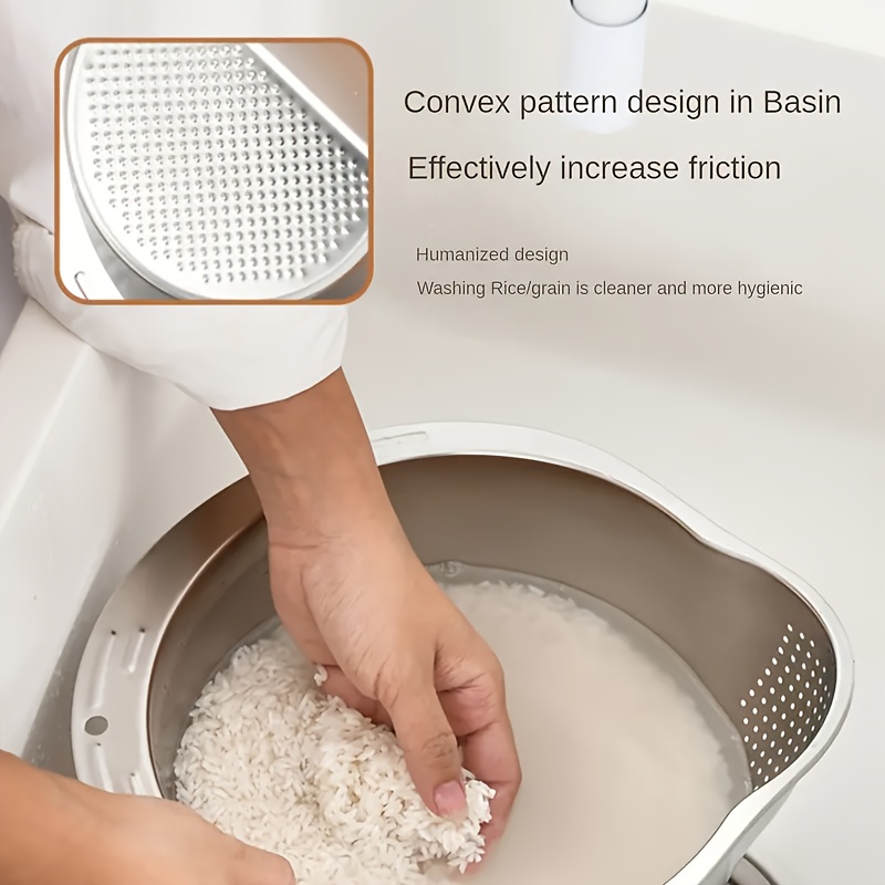 TEMU Stainless Steel Multifunctional Kitchen Colander, With Drainage Holes, Side Handles, And A Slanted Bottom - Durable Cookware For Rinsing Grains,