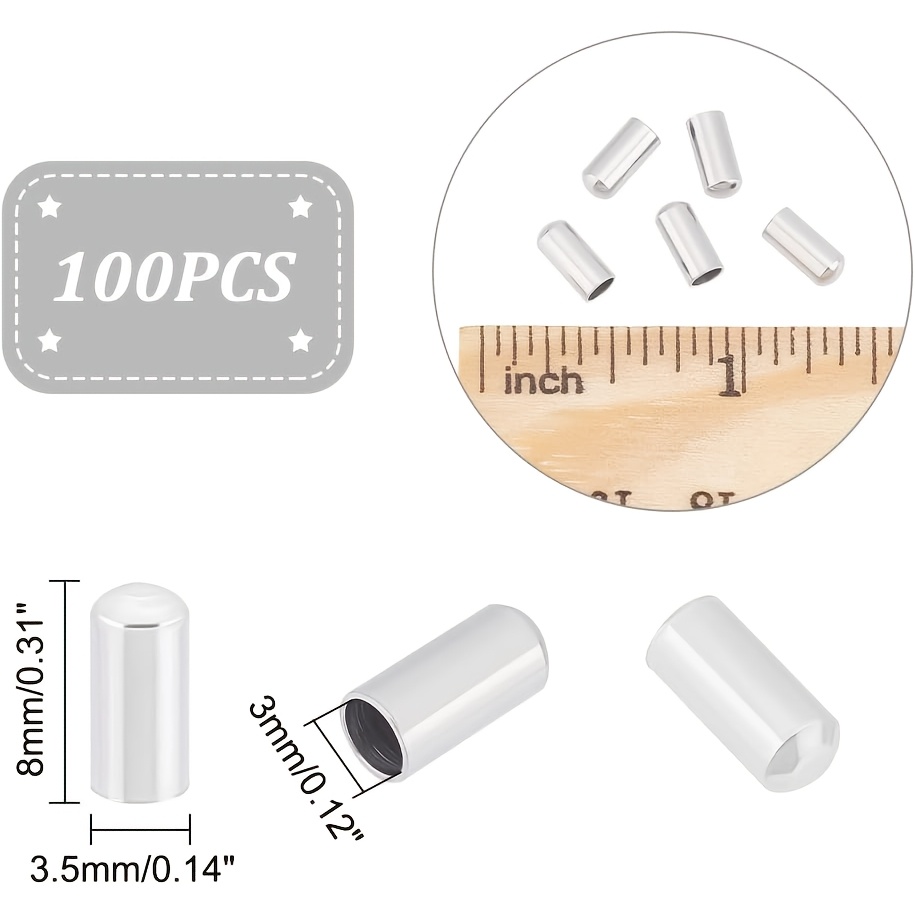 100pcs handmade bead rope hat   accessories cord ends   round leather cord   column end caps tube set tail cap rope end   bead end sharp cap used for   making durable metal end caps silvery