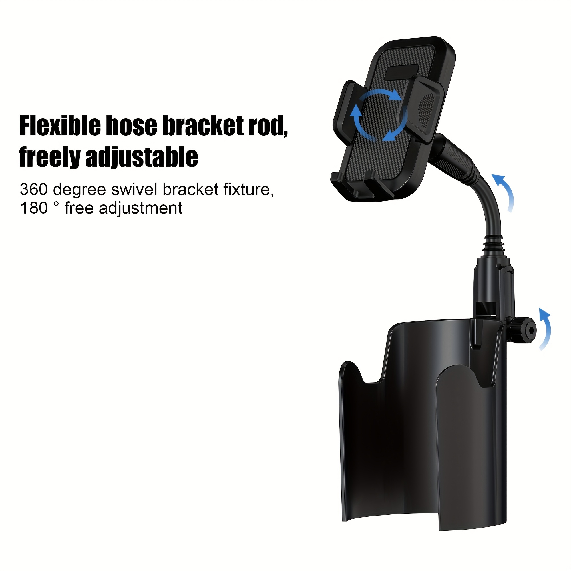 TEMU Sturdy Abs/-in-1 Car Phone Holder With Cup Slot Extender - 360Â° Adjustable Rotation, Universal Smartphone Mount, Handsfree Driving, Flexible