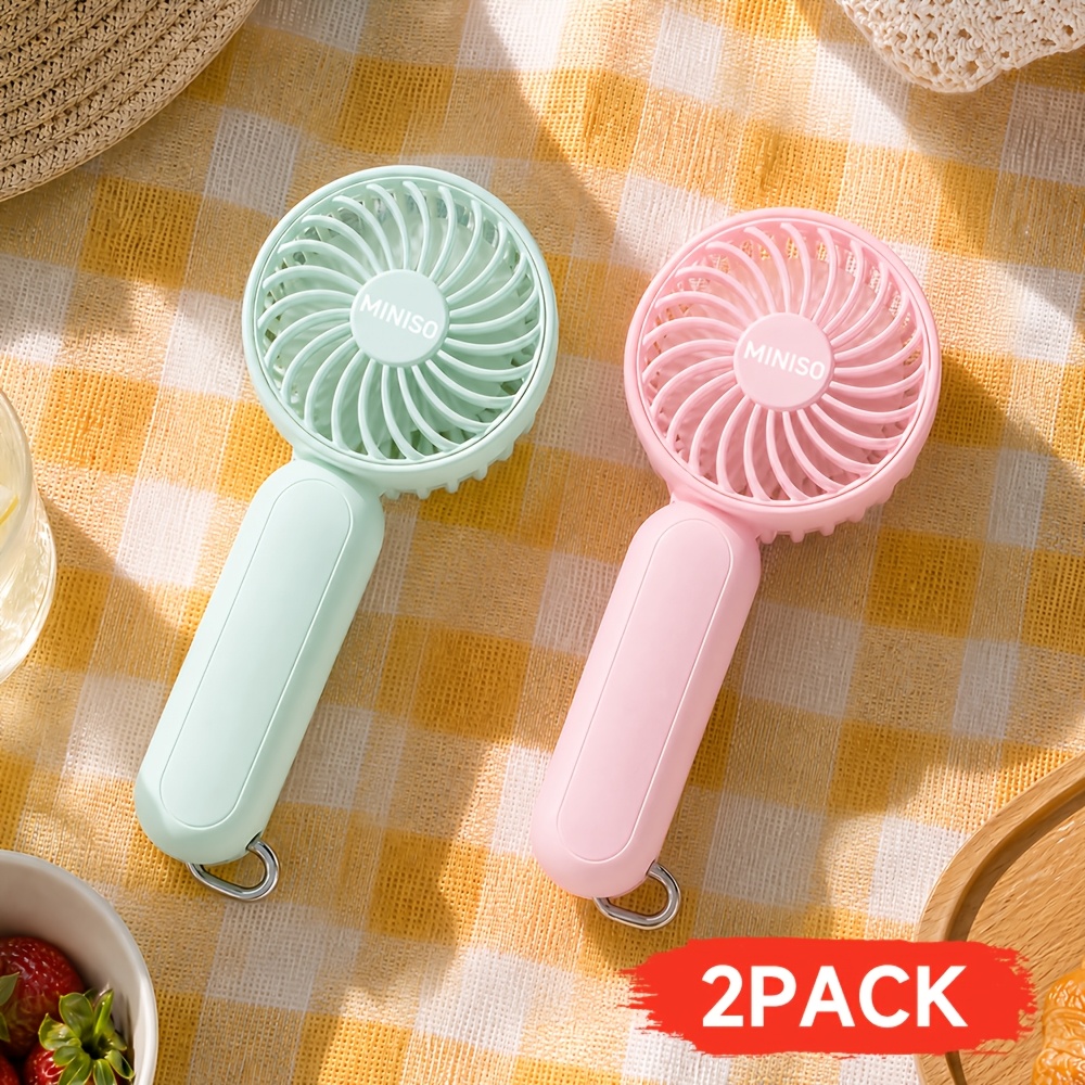 Image of Miniso 2-pack Portable Handheld Usb Rechargeable Mini Pocket Cooling Fans Lightweight Suitable For Outdoor, Travel, And Office Use, Travel Accessory
