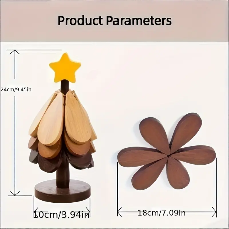 5 piece wooden christmas tree coaster set table decor and placemat combo with foldable mat festive holiday gift for practical dining protection Product details 1