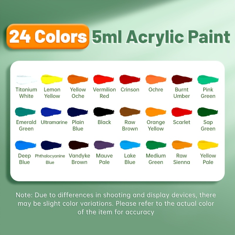 Set of Acrylic Paints Available in 12, 18, Or 24 Colors, Each 5Ml/0.17Oz. These Waterproof, Portable Art Supplies Feature Rich Pigments Suitable for Crafts, Drawing, Painting on Canvas, Rocks, Wood, Walls, And Ceramics