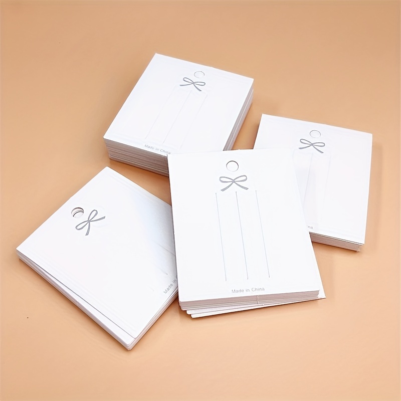 50pcs White Trinket Bow Display Paper Cardboard Hairpin Rope Rubber Band Packaging Card Small Business Supplies