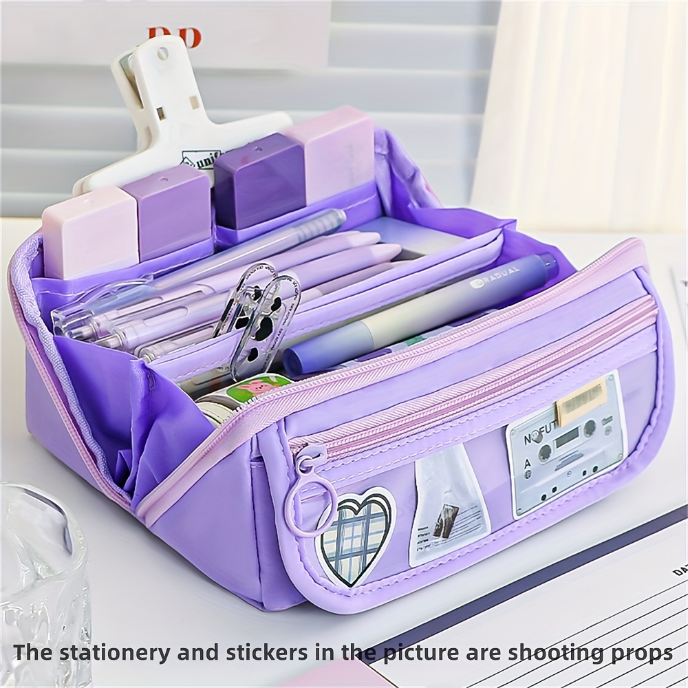 

Large Capacity Polyester Pencil Case, Portable Desk Organizer, Stationery Bag For Office, School, Teens, Girls, Boys, Men, Women, Adults, With Stickers And Props