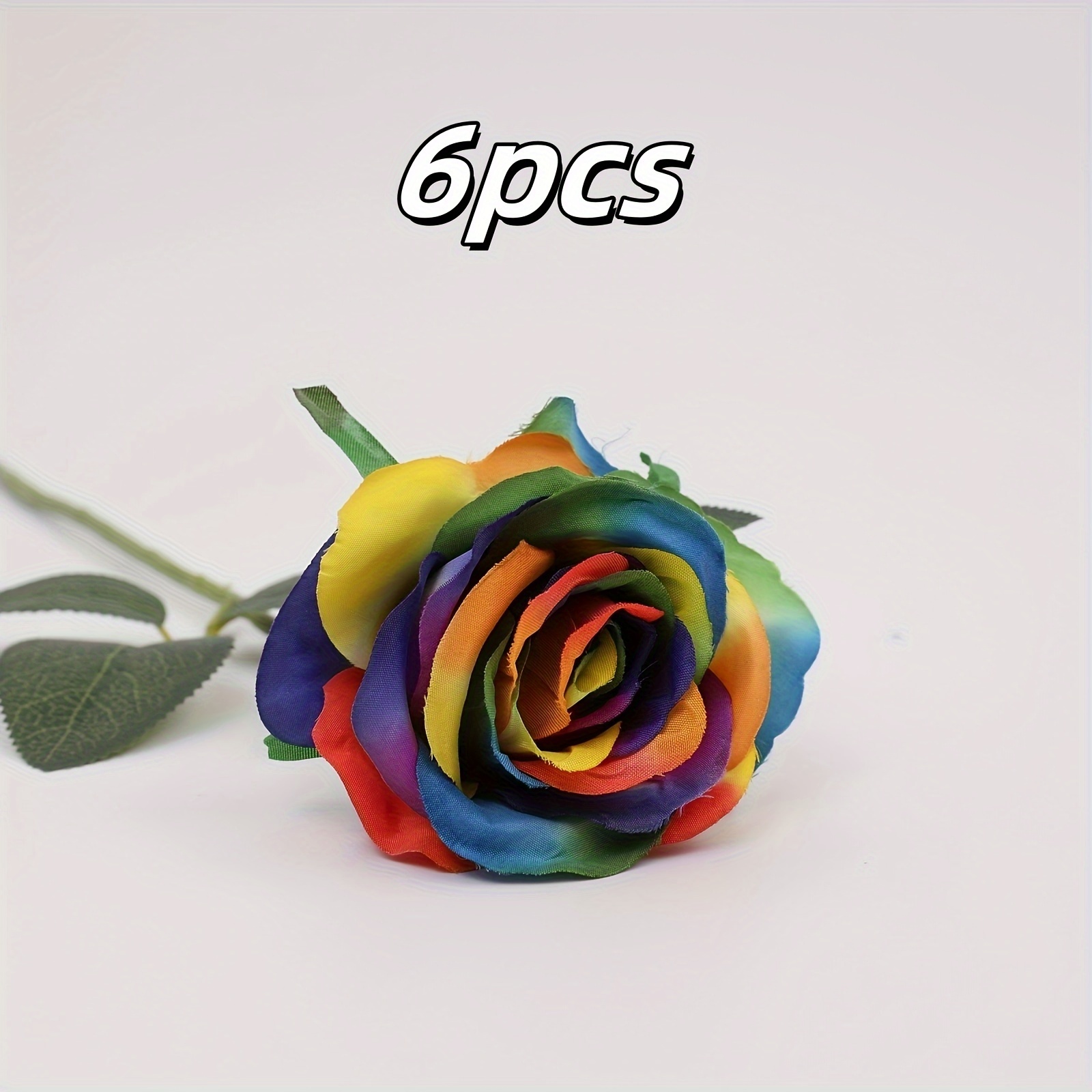 6/10pcs, Artificial Flowers Rainbow Roses Flowers Fake Long Stem Artificial Colorful Roses For Home Wedding Bathroom Kitchen Decorations (colorful)