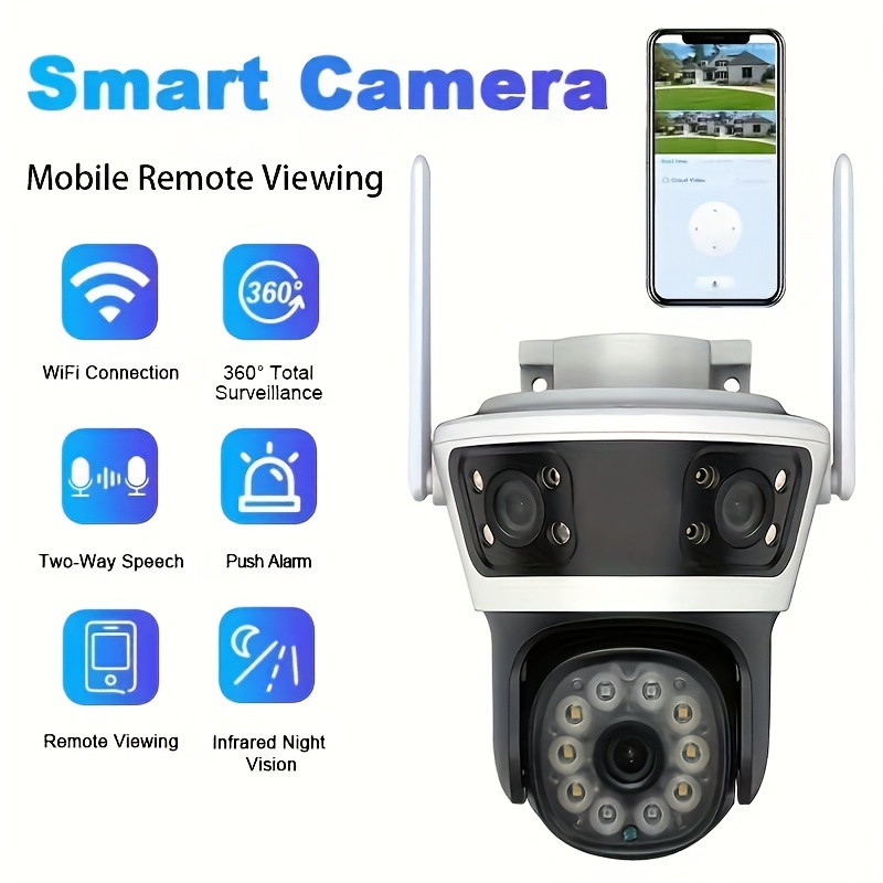 Smart WiFi Outdoor Surveillance Camera with Multi-Lens, Easy Smartphone Control, Night Vision & Two-Way Audio - Perfect for Home Security (SD Card Not Included) details 1