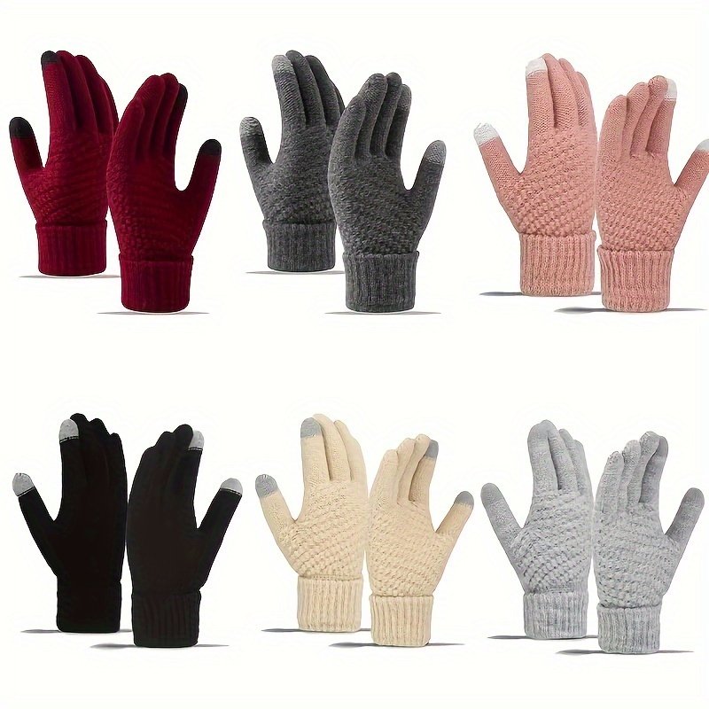 

6-pack Women's Touch Screen Compatible Full Finger Gloves - 100% Polyester Knitted Solid Color Gloves For Mature Style - Hand Washable, Elastic, Jacquard Crafted, Warm Gloves For Going Out