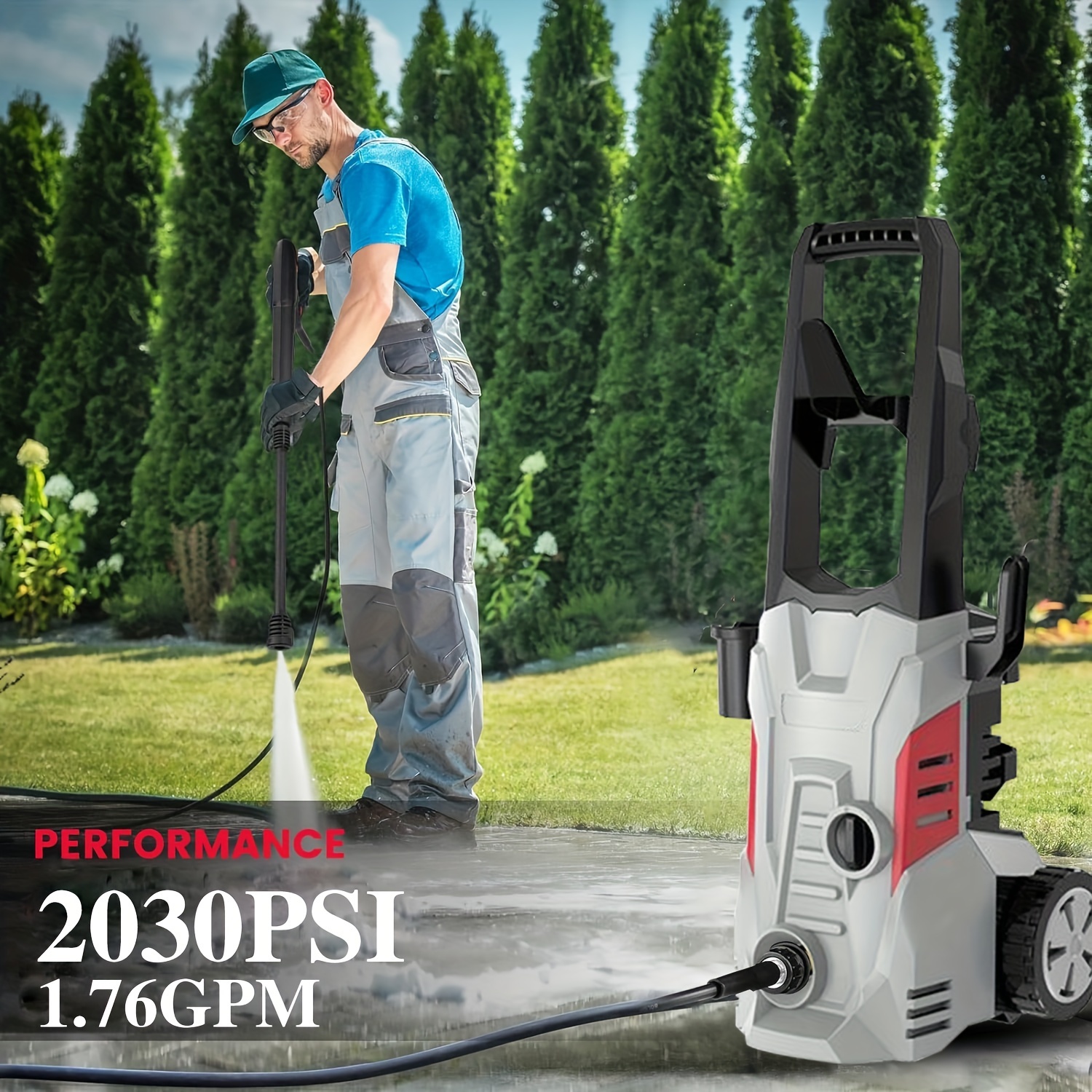 

Electric Pressure Washer 2030 Psi Max 1.76 Gpm Power Washer With Hose Hook, Ipx5 Car Wash Machine With Gimbaled Nozzles Foam Cannon, For Cars, Patios, And Floor Cleaning