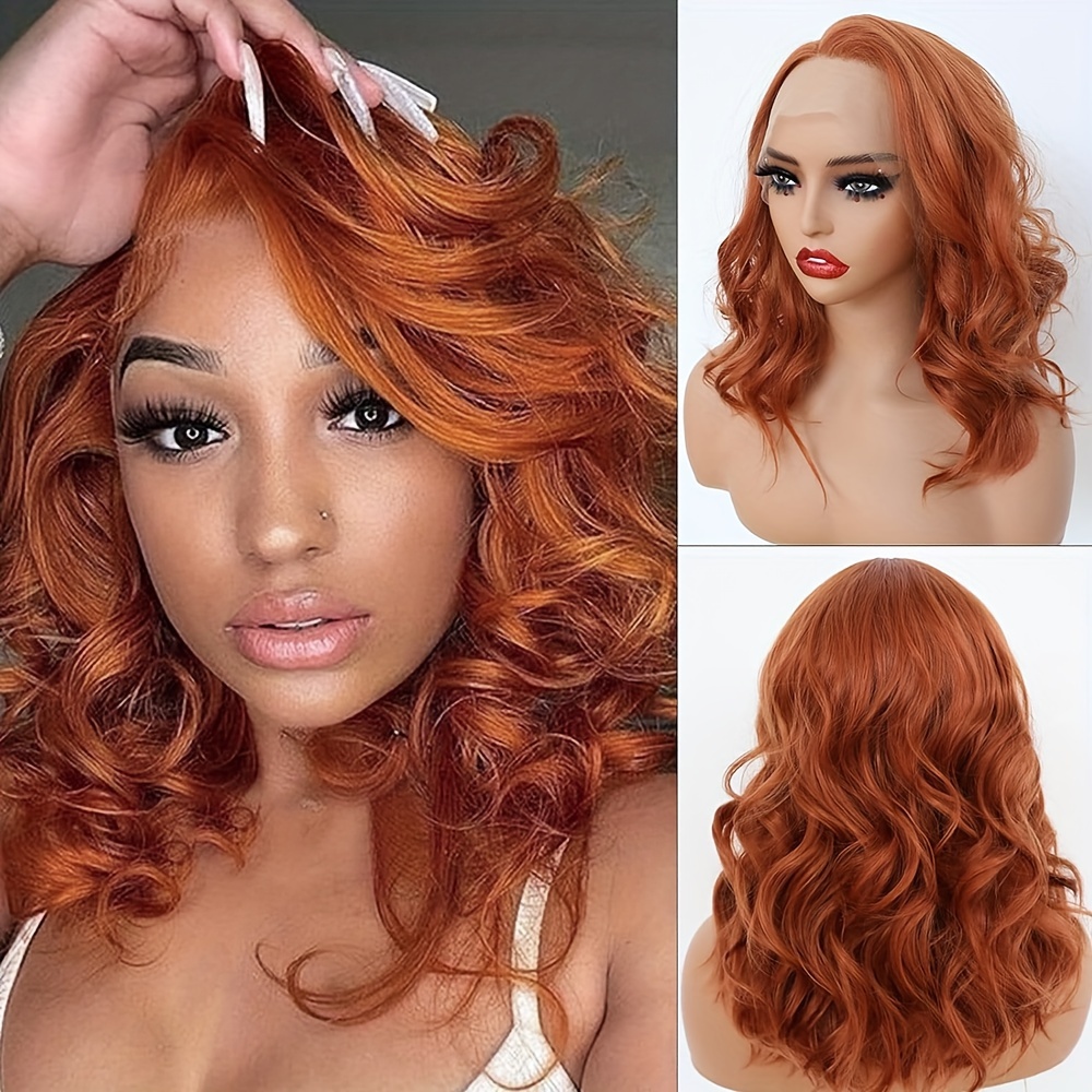 

13x4 Lace Front Wig Blonde Black Ginger Orange Curly Wave Hair 14 Inch Short Synthetic Heat Resistant Fiber Wigs For Women Cosplay Daily Use Free Part Wig