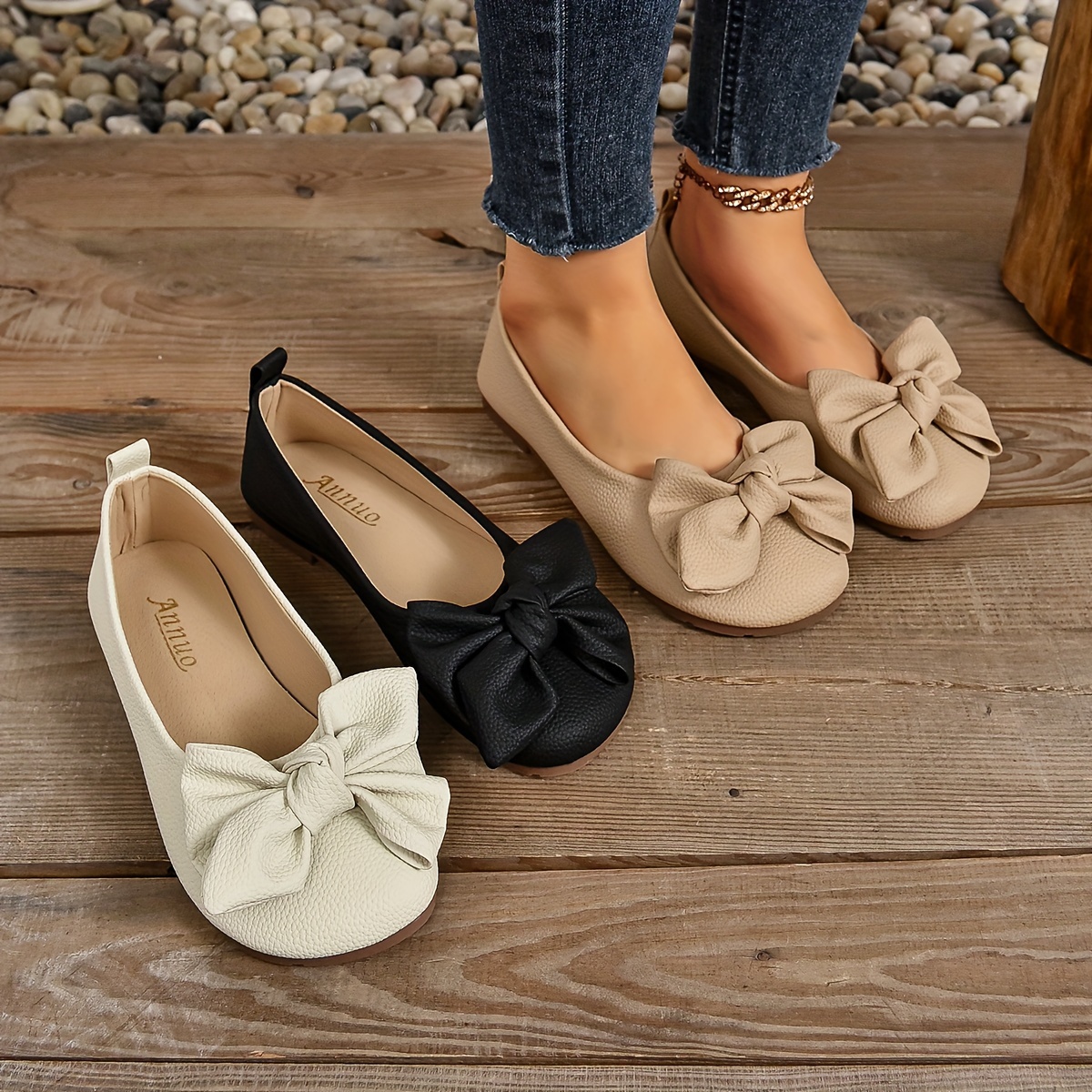 women s solid color elegant flats bowknot decor slip details 6