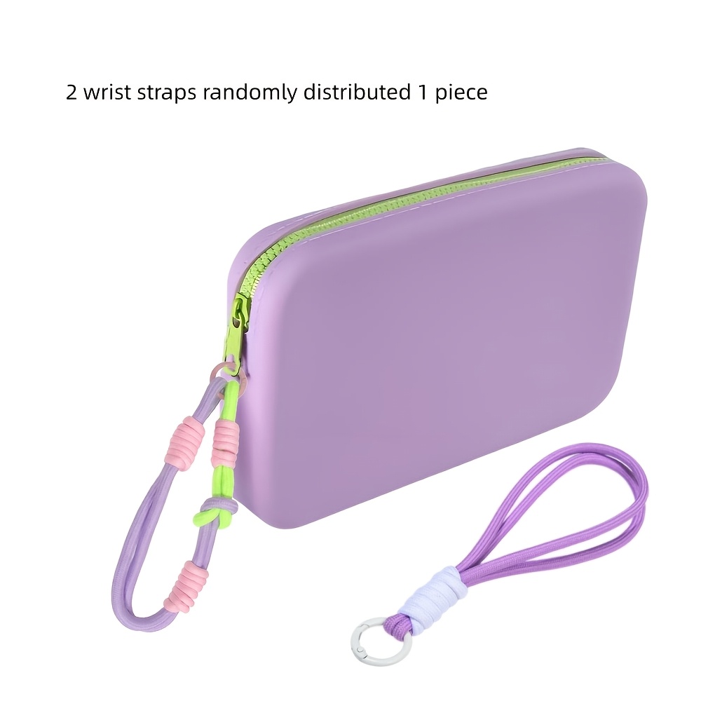 TEMU Grand sac de Cosmétique en silicone avec corde colorée, sac de passeport, sac de plage, sac de plage portatif, sac de poignet de couleur unie