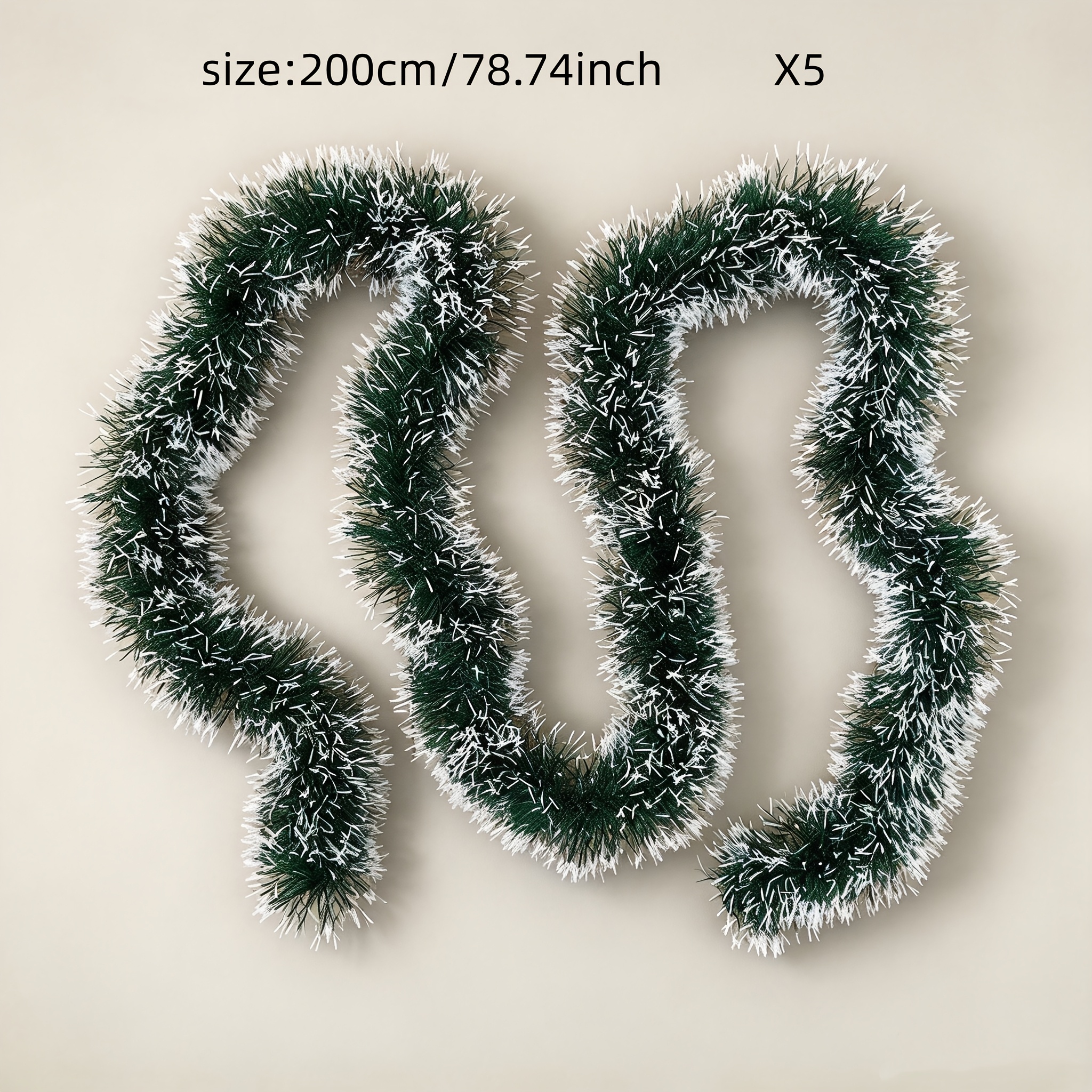 TEMU 5-strip Pack = 10 Meters -green Christmas Ribbon Atmosphere Decoration, Flexible And Fluffy, Holiday Hanging Decor, Suitable For Stair Railings,