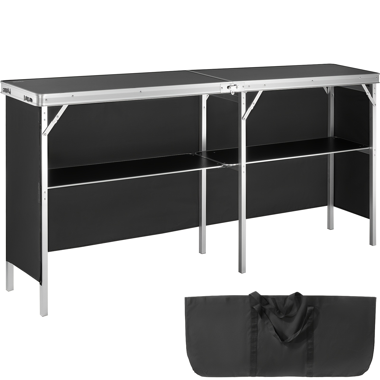 

Vevor Extra Long Folding Portable Bar Table - Tradeshow Podium Table For Indoor, Outdoor, Party, Picnic, Exhibition, Includes Carrying Case, Storage Shelf And Black Skirt, 77.95" X 15.16" X 34.65