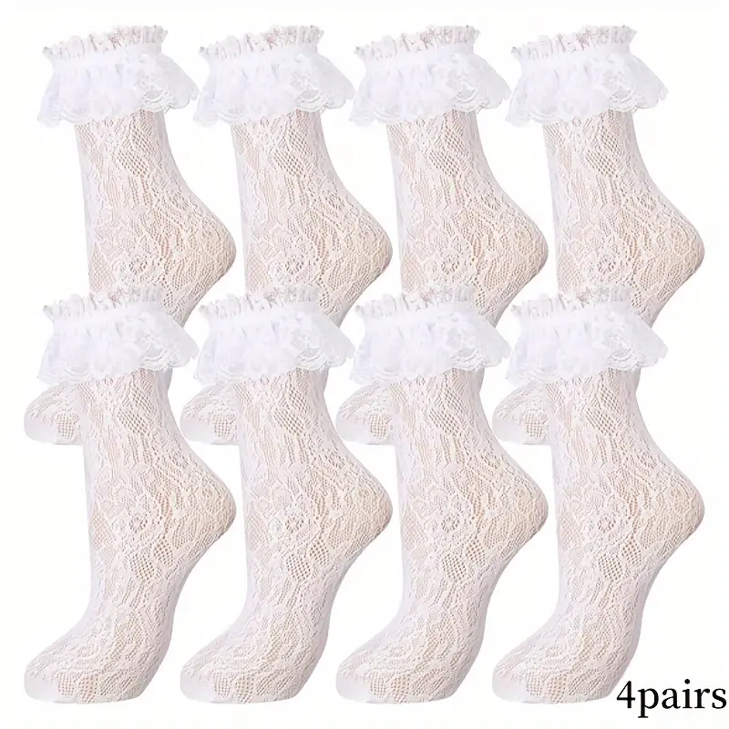 4 pairs lace ruffle frilly ankle socks lace socks cute dress - Temu 4 pairs lace ruffle frilly ankle socks lace socks cute dress - Temu