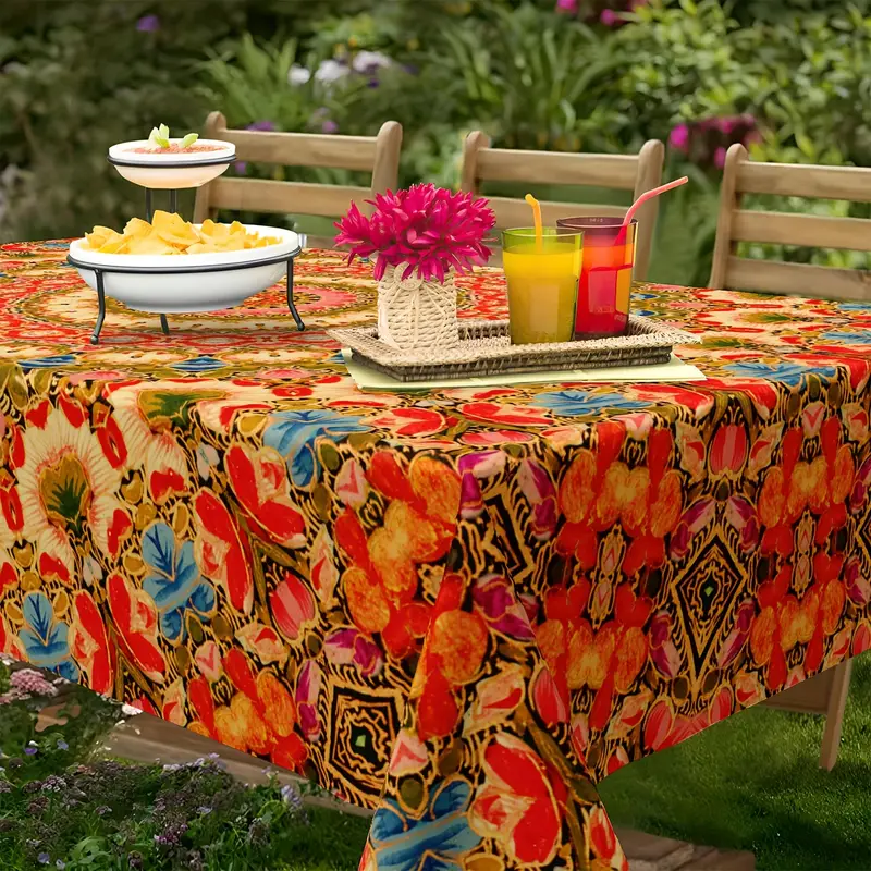 Mandala Tischdecke Rund 152 Cm AOYEGO Runde Mandala-Tischdecke 152 Cm – Wasserdicht, Mit Lotusblumen & Boho-Muster, Perfekt Für Partys, Hochzeit & Esszimmer – In Grau