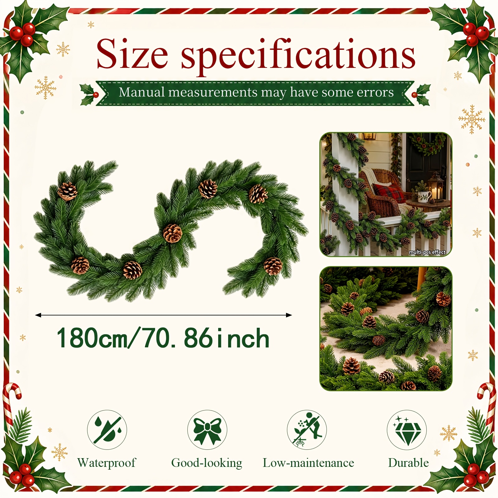 TEMU Large Christmas Wall-mounted Artificial Flower - Artificial Vine - Branch Hanging Ornament - Round Pine Needle Vine (2pcs) - Christmas Pendant -