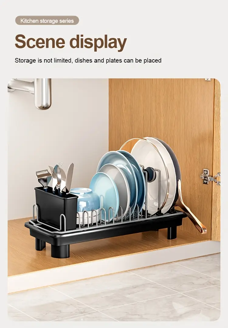 1pc dish drainer with drain tray under sink organizer for kitchen utensils pots pans cutting boards cups durable construction space saving countertop storage rack dish drying rack kitchen organization design kitchen accessory holder small Product details 5