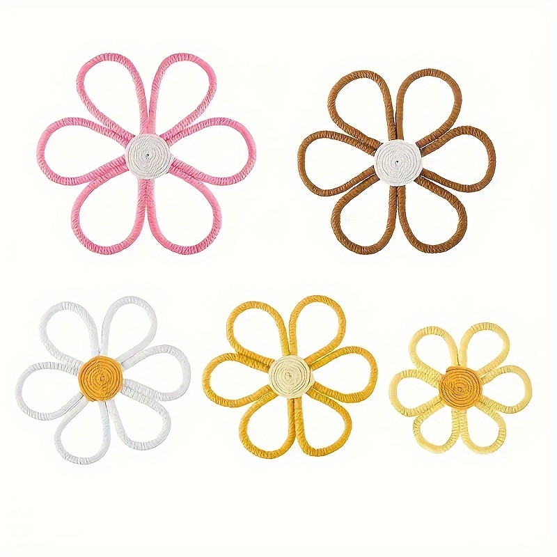 Image of 5pcs Bohemian Daisy Wreath & Wall Hanging Set - Fabric Flower Decor With 4 Sizes Of Daisies, Boho Wall Art For Bedroom, Dorm, - Rustic Wall-mounted For Home Decoration, Fiber Flowers (no Parts)