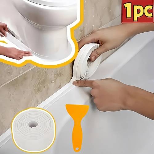 selbstklebende wasserdichte dichtungstapezierung - auslaufs- und schimmelresistent für küchenspüle, toilettenkanten, arbeitsplatten - inklusive schaber, weiß/schwarz, badezimmerdichtung, schlanker design, einfache anwendung