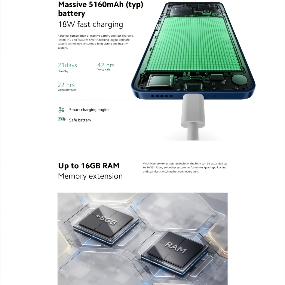 Alternative view of Smartphone Xiaomi Redmi 14C 4G, Pantalla HD+ de 6.88" y 120Hz, Batería de 5160Mah, Carga Rápida de 18W, Cámara…