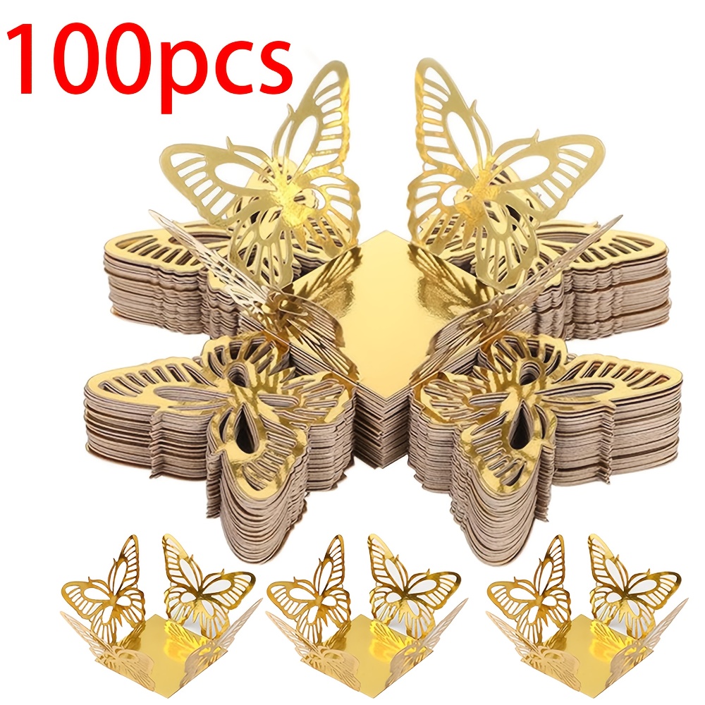 E-shop 100 Stück Tisch für Party-Mittelstück-Dekorationen - Beaupretty -Süßigkeitenverpackung, goldene Schmetterling--Süßigkeitenbecher, kleine