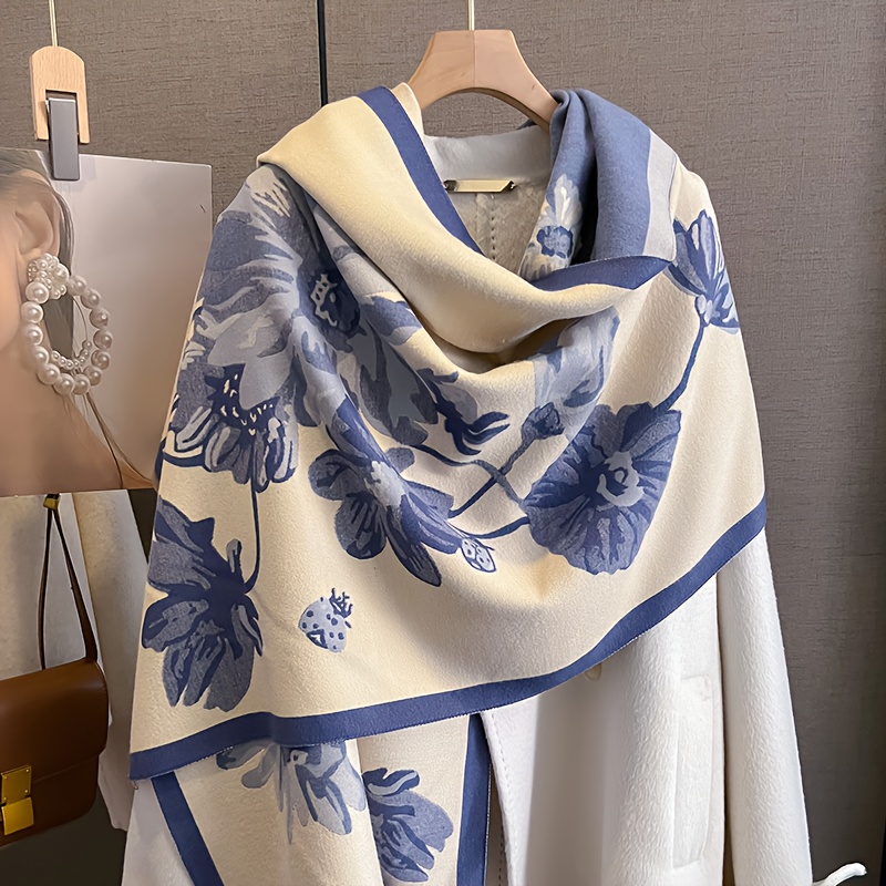 TEMU Double-sided Printed Imitation Cashmere Scarf For Women, Thickened For In Autumn And Winter, Featuring An Elegant , Suitable For Use As A Shawl