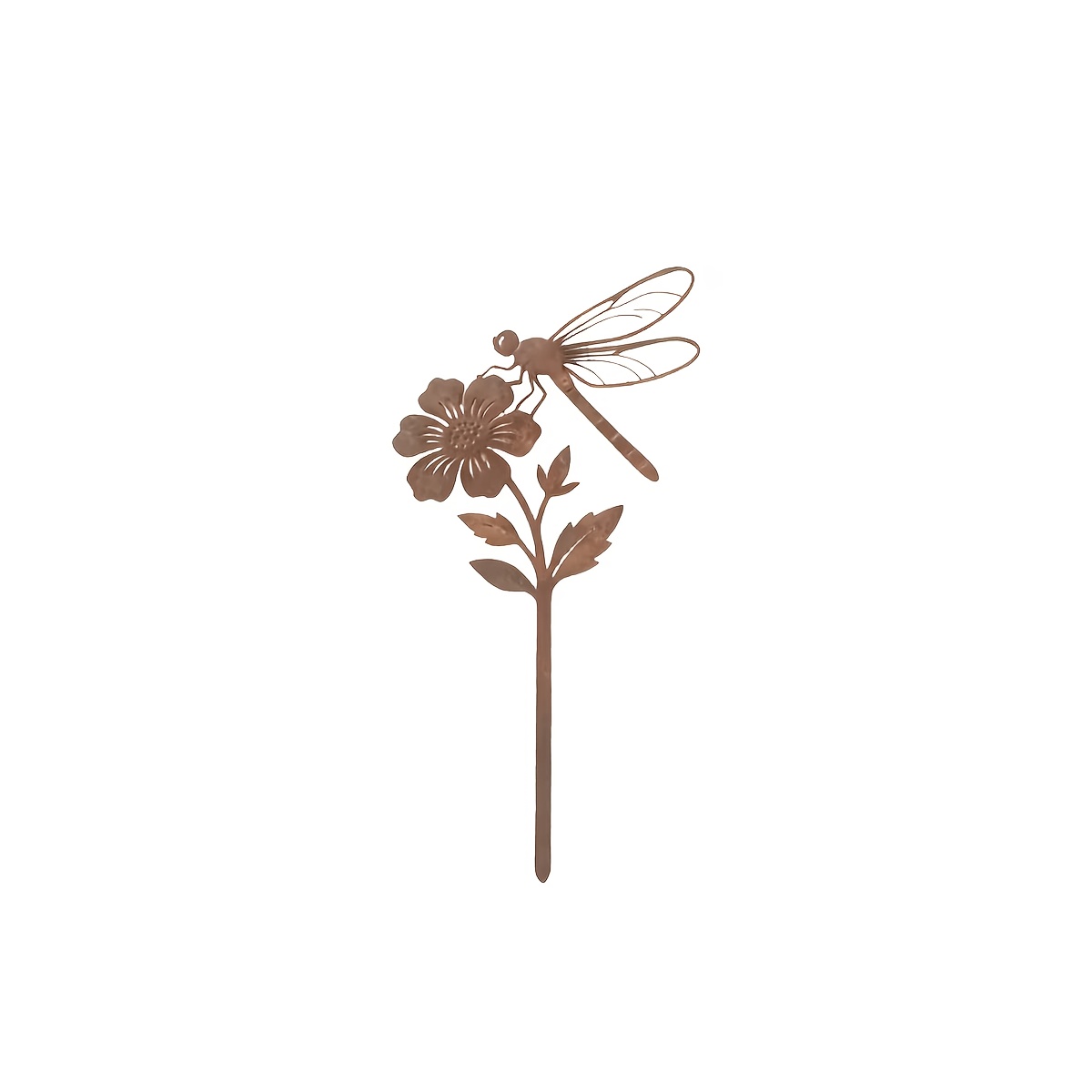 TEMU [2d Flat] 1pc Wrought Iron Garden Stake Decoration, Vintage Appearance, Featuring A Dragonfly Perched On A , Garden Ornament, Suitable For