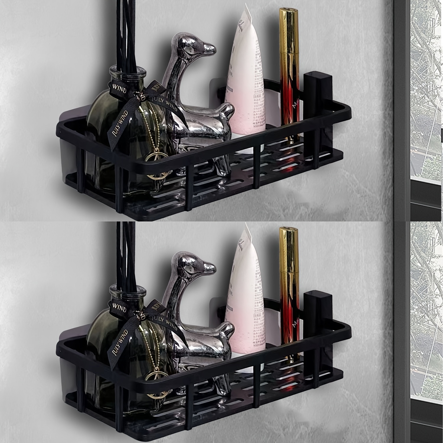TEMU 2pcs Set Of No-drill Bathroom Storage, Wall-mounted Shower Shelf, Waterproof And Rust-proof Storage Basket, Large Capacity Shampoo, Body Wash,