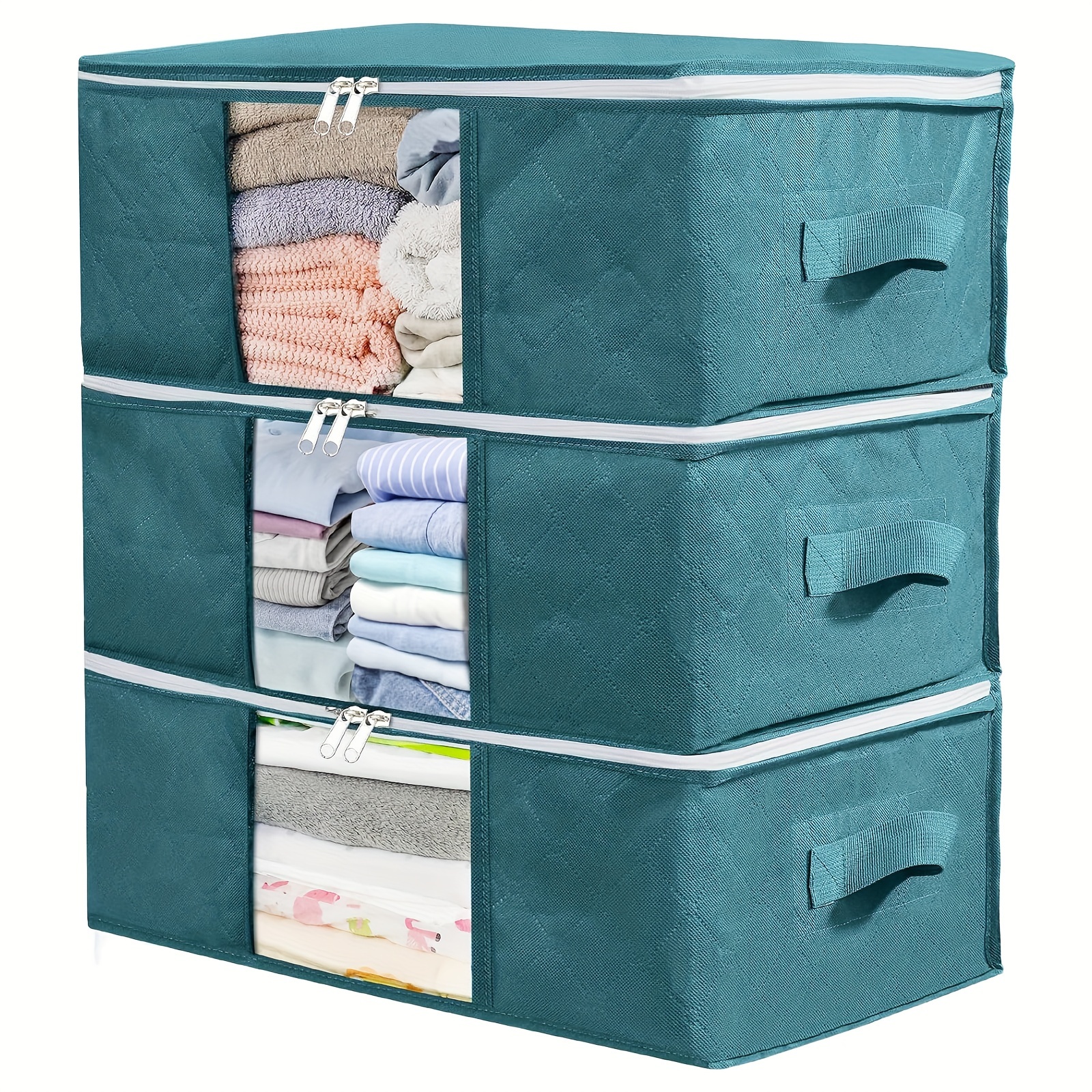 

3 Pack Foldable Closet Storage Cubes With Lids And Handle - Spacious, Portable, & Collapsible - Ideal For Clothes, Comforters, And Linens - Perfect For Bedroom Closet Organization.