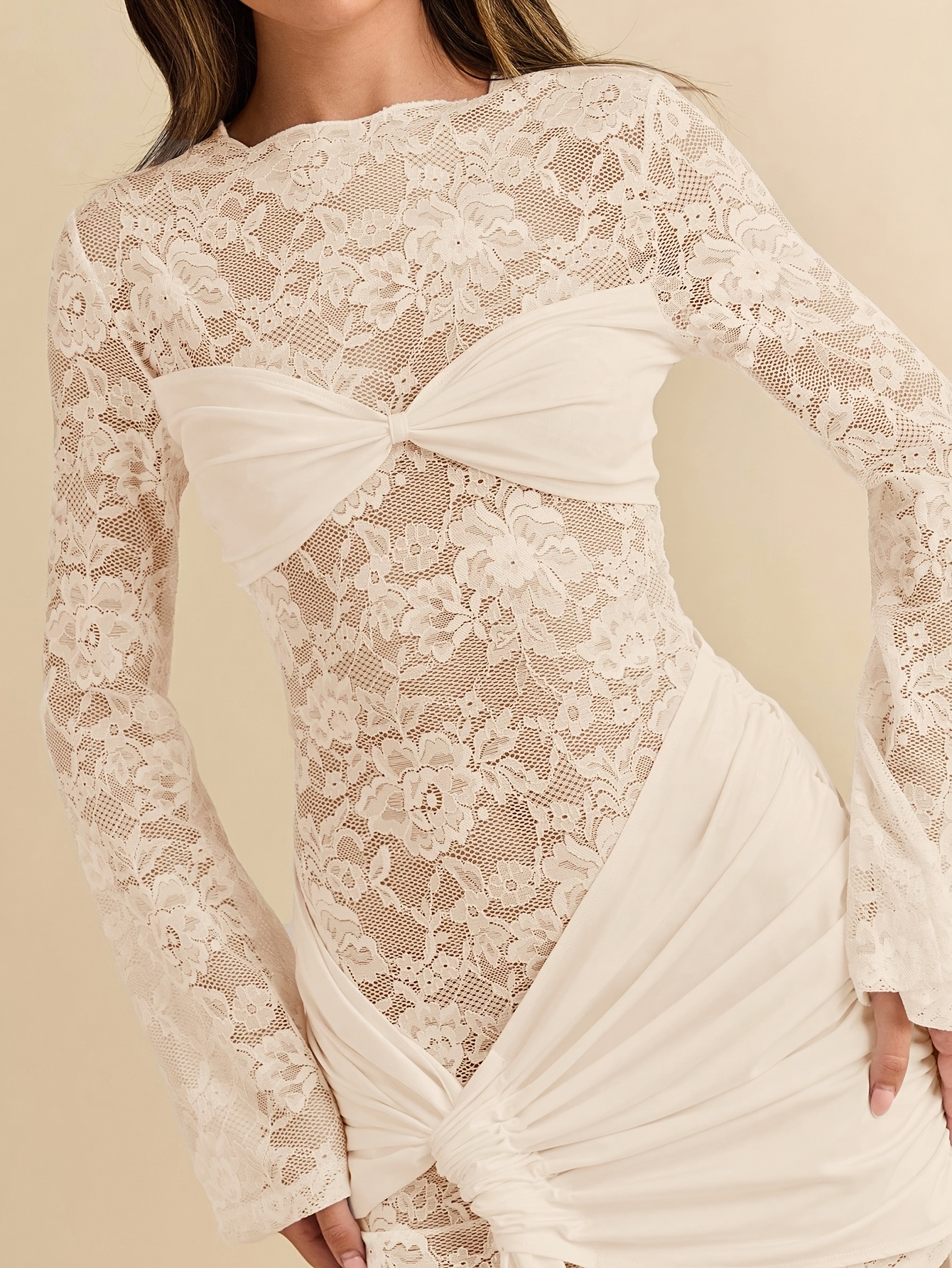 womens lace trimmed dress gathered detailing an asymmetrical - Temu Bahrain