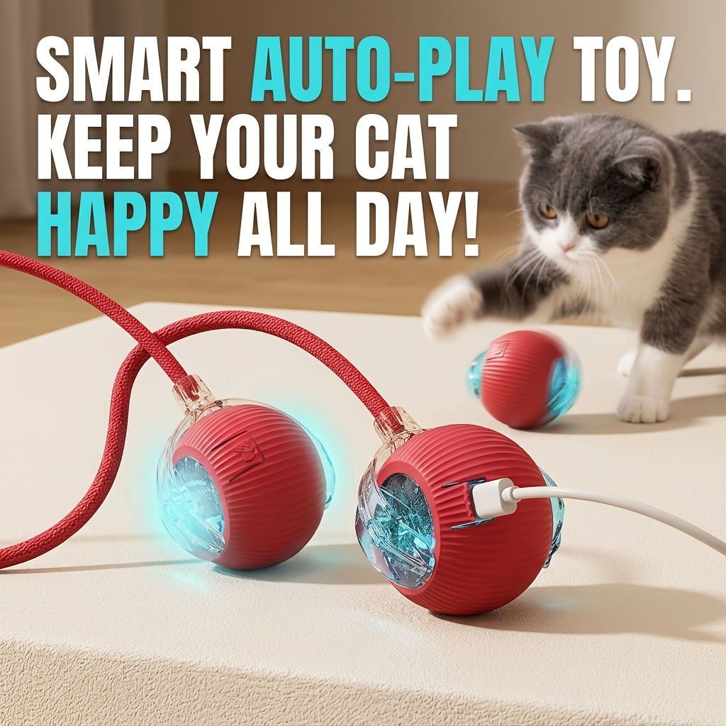 Automatic Cat Toy Smart Wand with USB Rechargeable Tapping Ball