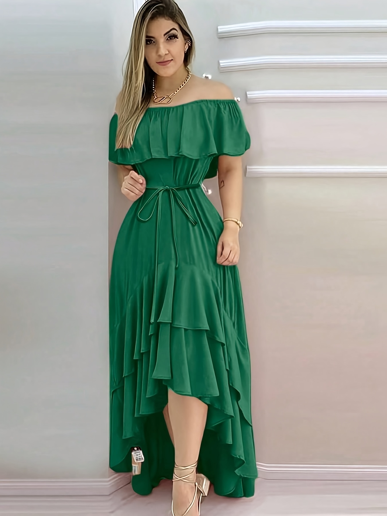 womens summer shoulder sleeve a line dress elastic - Temu Bahrain