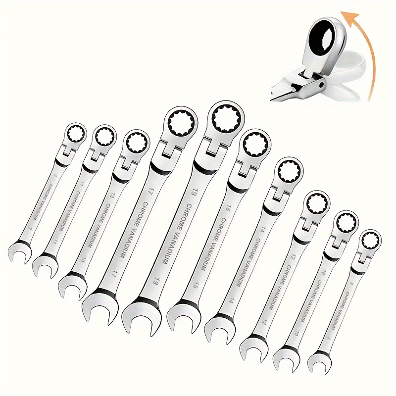 TEMU 1pc/5pcs Flex Head Ratchet Wrench Set, Metric, Chrome Vanadium Steel Combination Spanner Key Wrench Kits Hardware Hand Tool