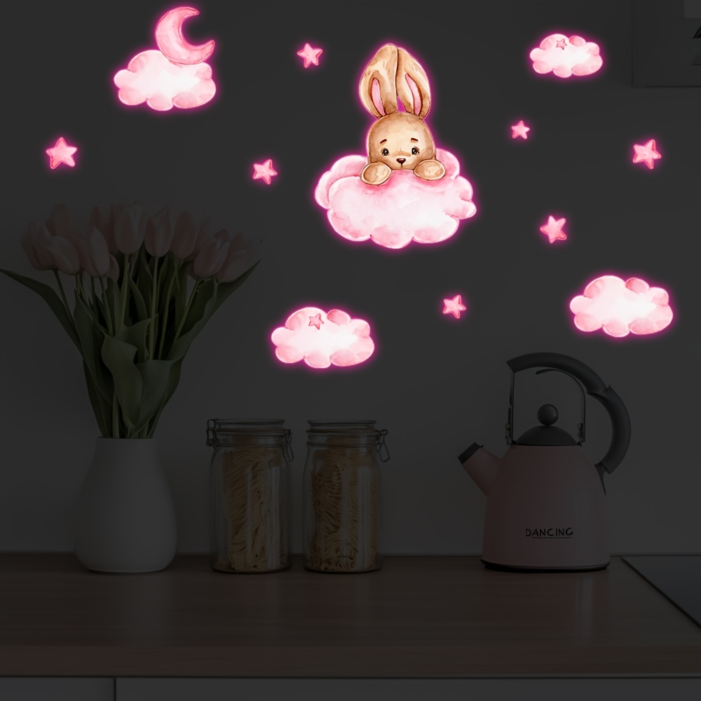 Glow-in-the-Dark Pink Cloud Bunny Wall Sticker