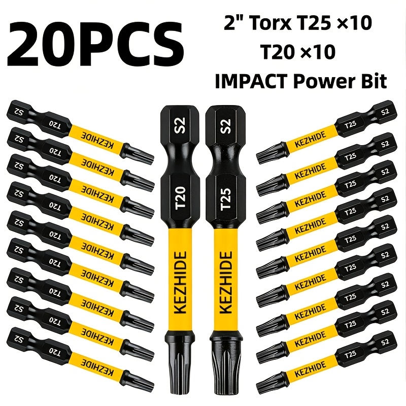 TEMU Ensemble de 20 embouts de tournevis magnétiques T20/T25 en acier S2 à haute , tête pruneau de 2 pouces, ensemble d'embouts de perceuse de