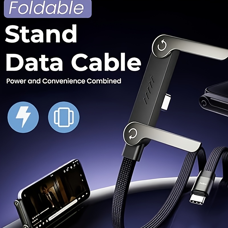 2 in 1 invisible holder charger cable 240w fast charging cord with built in phone stand multi nylon braided with hidden folding 360 stand type c for phones tablets laptops