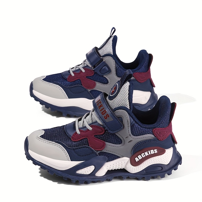 Boys' Breathable Mesh Sneakers with Non-Slip EVA Sole, Closure & Cushioned Insole - Lightweight Low-Top Running Shoes for Outdoor Play, School, Sports - Navy Blue & Red Accents, School Sneakers, Sporty Design, Durable Construction, Schoolage Kids