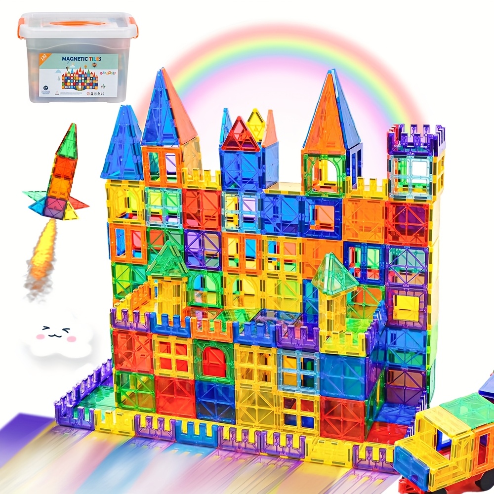TEMU 120pcs Magnetic Tiles, Magnetic Building Blocks For Children, Magnetic Building Block Sets, Stacking Blocks