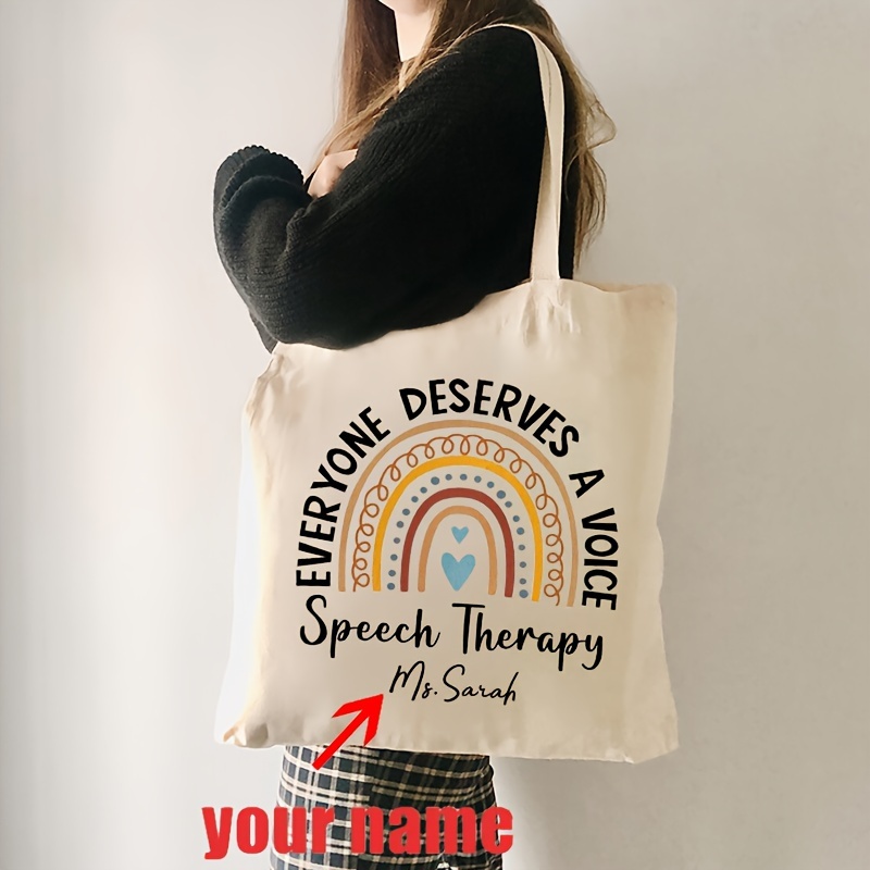 

Customizable Speech Therapy Canvas Tote Bag With Name - 1pc, Foldable, Fade Resistant Polyester Messenger & Shoulder Bag For Travel, Daily Commute & Shopping